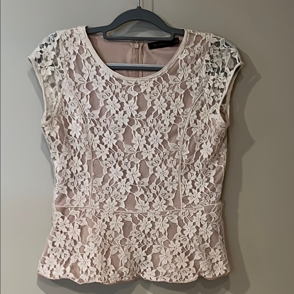 The Limited Cream Peplum Embellished Blouse